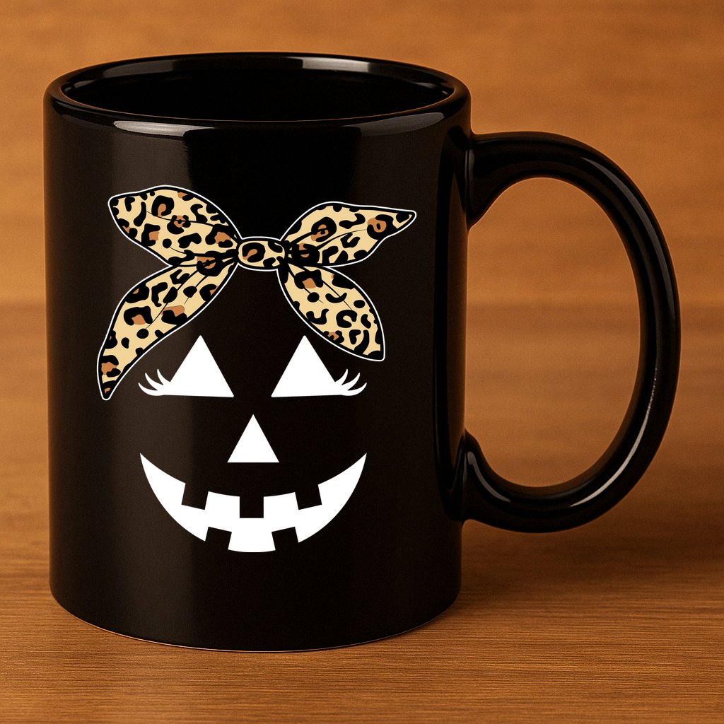Cheetah Pumpkin Cute Halloween 11oz C Handle Ceramic Mug