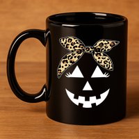 Cheetah Pumpkin Cute Halloween 11oz C Handle Ceramic Mug