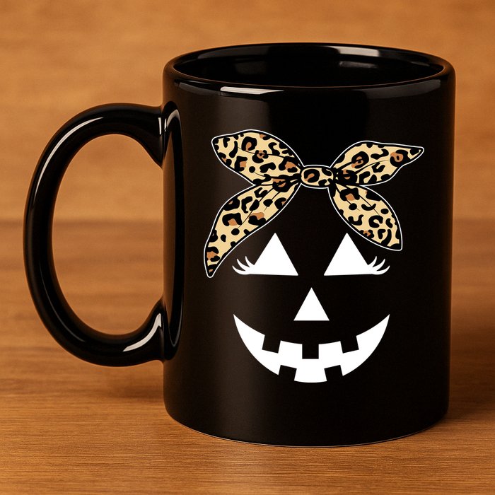 Cheetah Pumpkin Cute Halloween 11oz C Handle Ceramic Mug
