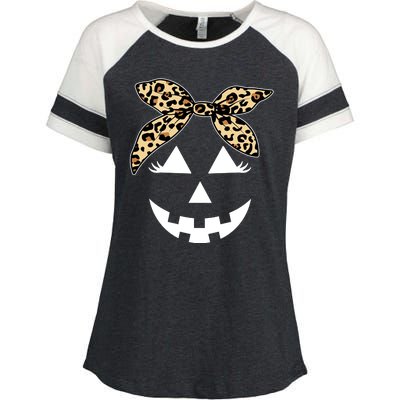 Cheetah Pumpkin Cute Halloween Enza Ladies Jersey Colorblock Tee