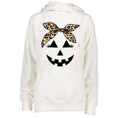 Cheetah Pumpkin Cute Halloween Womens Funnel Neck Pullover Hood