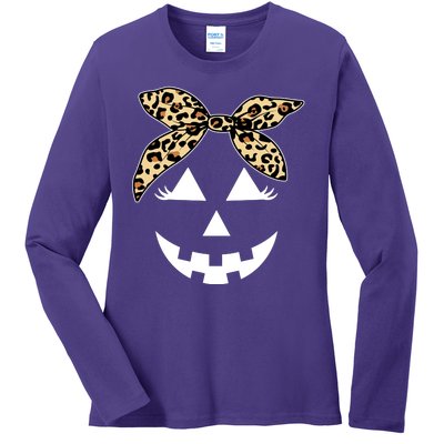 Cheetah Pumpkin Cute Halloween Ladies Long Sleeve Shirt