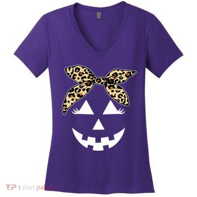 Cheetah Pumpkin Cute Halloween Women's V-Neck T-Shirt