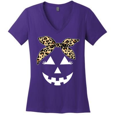 Cheetah Pumpkin Cute Halloween Women's V-Neck T-Shirt