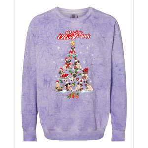 Cute Pugs Christmas Tree With Lover Colorblast Crewneck Sweatshirt