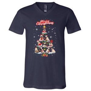 Cute Pugs Christmas Tree With Lover V-Neck T-Shirt