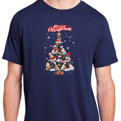 Cute Pugs Christmas Tree With Lover Adult ChromaSoft Performance T-Shirt