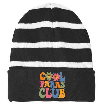 Cool Paras Club Paraprofessional Paraeducator Back To School Striped Beanie with Solid Band