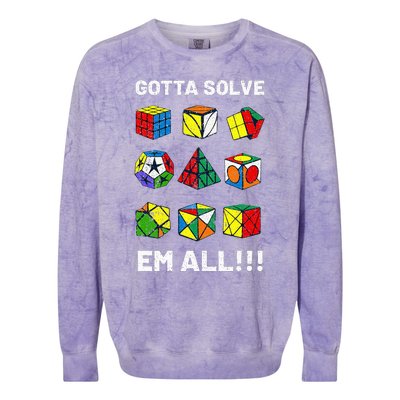 Competitive Puzzle Cube Gotta Solve Em All Speed Cubing Colorblast Crewneck Sweatshirt