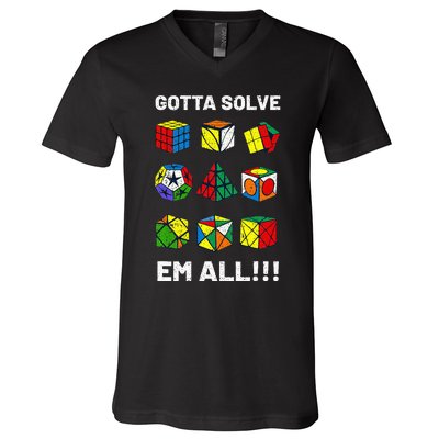 Competitive Puzzle Cube Gotta Solve Em All Speed Cubing V-Neck T-Shirt