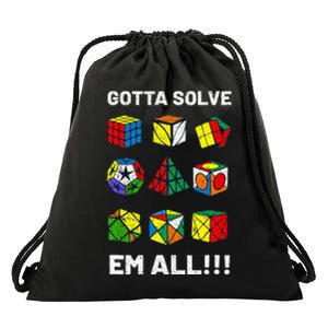 Competitive Puzzle Cube Gotta Solve Em All Speed Cubing Drawstring Bag