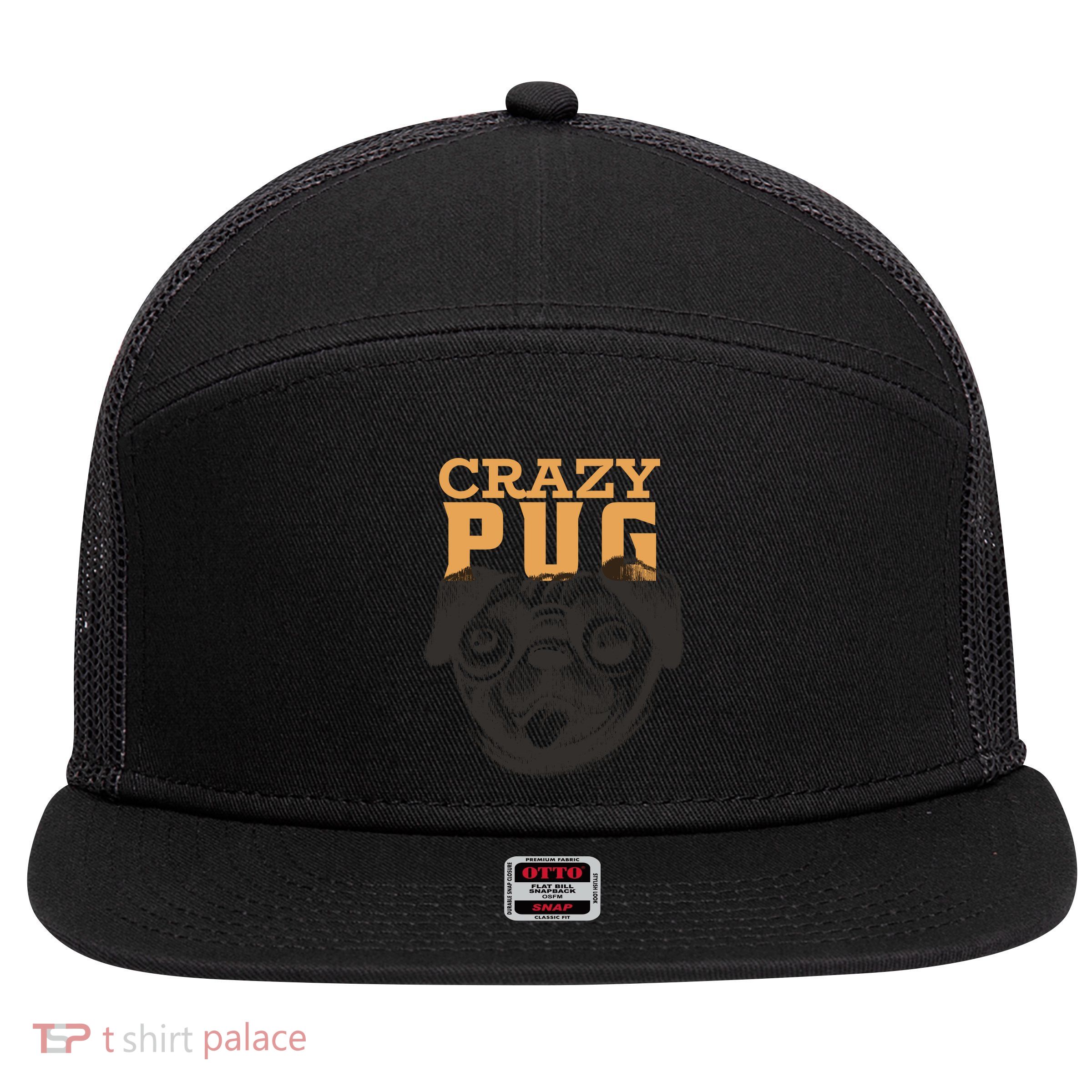 Crazy Pug 7 Panel Mesh Trucker Snapback Hat
