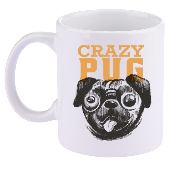 Crazy Pug 11oz C Handle Ceramic Mug