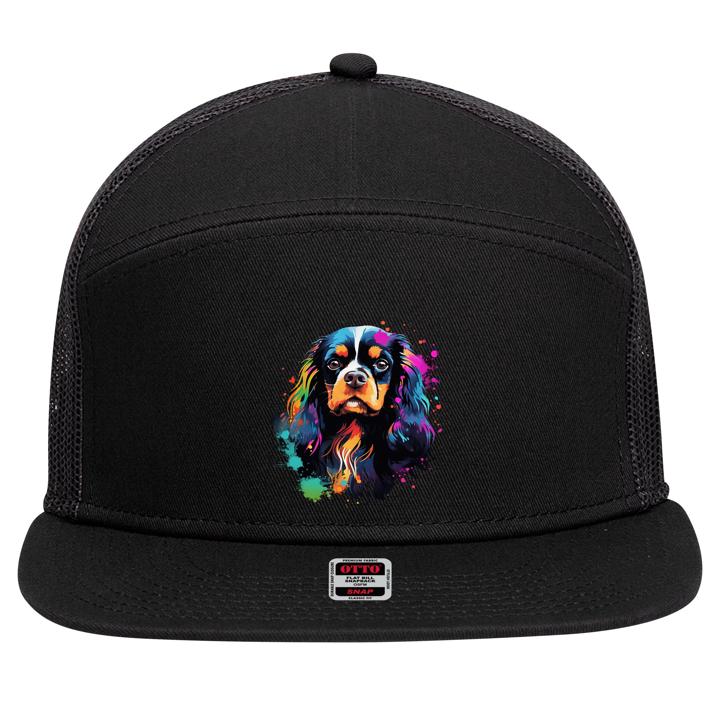 Cute Painted Cavalier King Charles Spaniel 7 Panel Mesh Trucker Snapback Hat