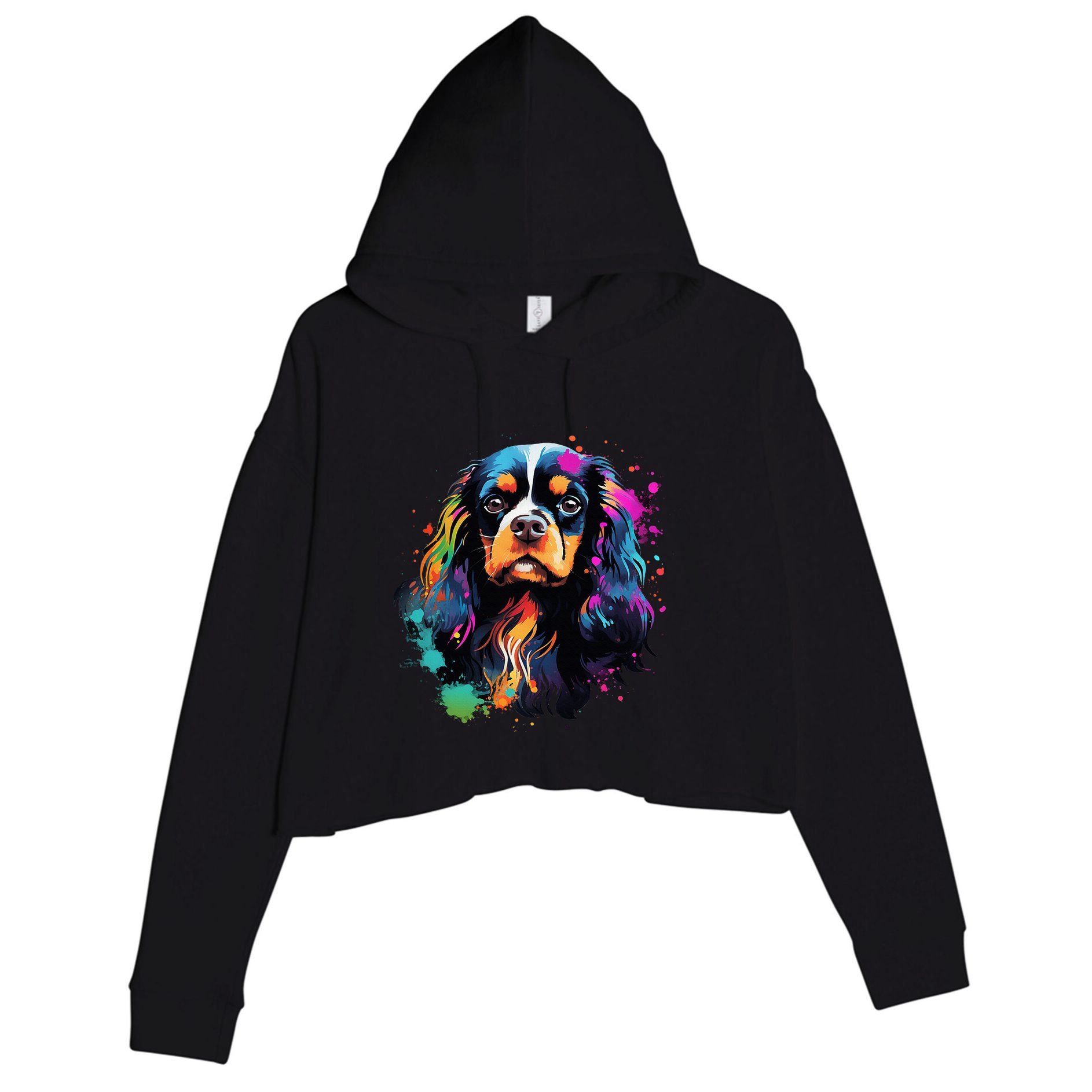 Cute Painted Cavalier King Charles Spaniel Crop Fleece Hoodie