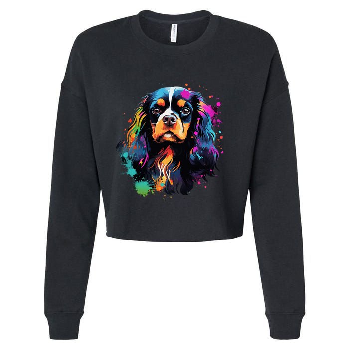 Cute Painted Cavalier King Charles Spaniel Cropped Pullover Crew