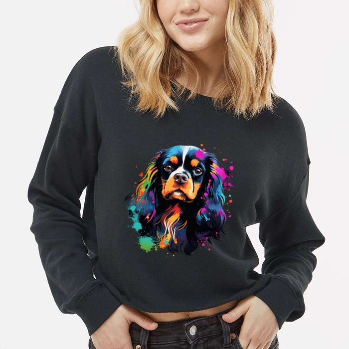 Cute Painted Cavalier King Charles Spaniel Cropped Pullover Crew