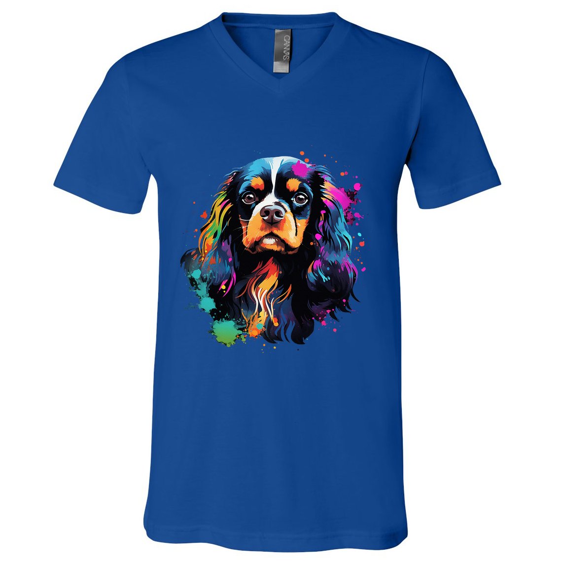 Cute Painted Cavalier King Charles Spaniel V-Neck T-Shirt