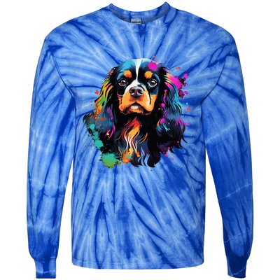 Cute Painted Cavalier King Charles Spaniel Tie-Dye Long Sleeve Shirt