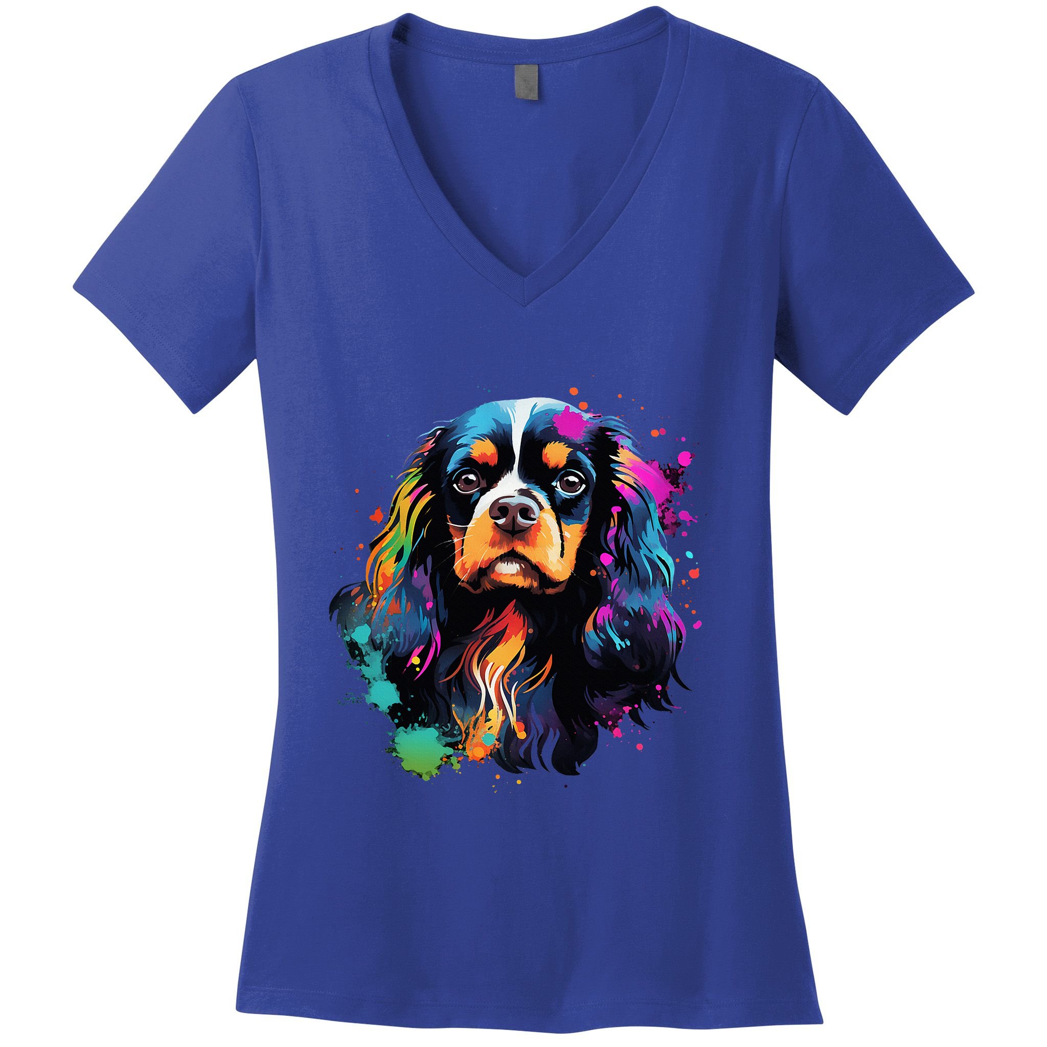 Cute Painted Cavalier King Charles Spaniel Women's V-Neck T-Shirt
