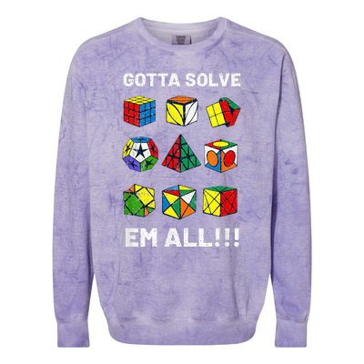 Competitive Puzzle Cube Gotta Solve Em All Speed Cubing Colorblast Crewneck Sweatshirt