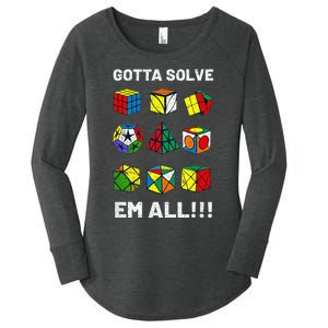 Competitive Puzzle Cube Gotta Solve Em All Speed Cubing Women's Perfect Tri Tunic Long Sleeve Shirt