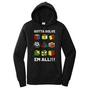 Competitive Puzzle Cube Gotta Solve Em All Speed Cubing Women's Pullover Hoodie