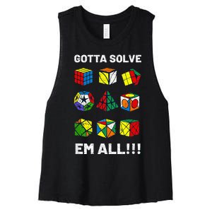 Competitive Puzzle Cube Gotta Solve Em All Speed Cubing Women's Racerback Cropped Tank