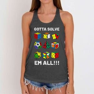 Competitive Puzzle Cube Gotta Solve Em All Speed Cubing Women's Knotted Racerback Tank