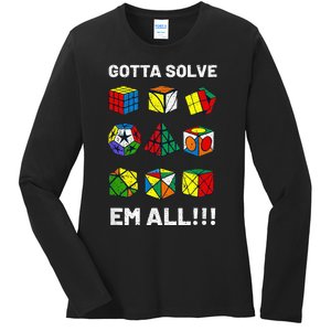 Competitive Puzzle Cube Gotta Solve Em All Speed Cubing Ladies Long Sleeve Shirt