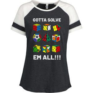 Competitive Puzzle Cube Gotta Solve Em All Speed Cubing Enza Ladies Jersey Colorblock Tee