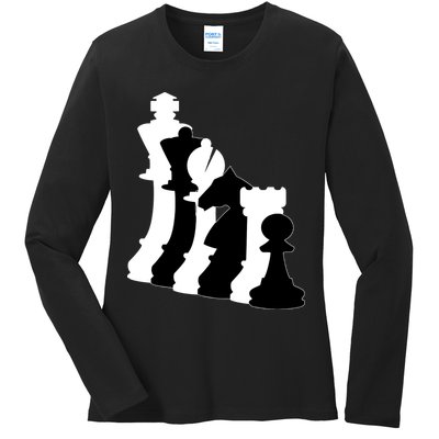 Chess Pieces, Chess Lover, Titled Chess Player, Chess Master Ladies Long Sleeve Shirt