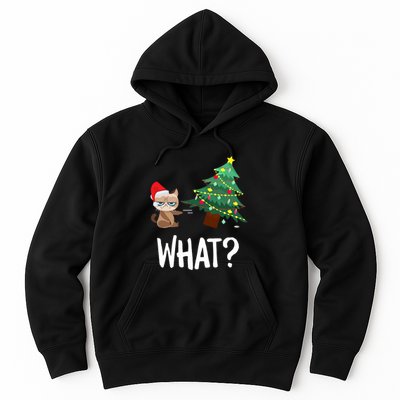 Cat Pushing Christmas Tree Over Funny What Cat Christmas Hoodie