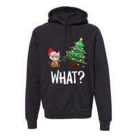 Cat Pushing Christmas Tree Over Funny What Cat Christmas Premium Hoodie