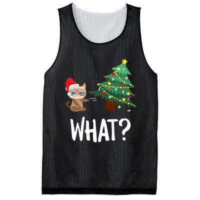 Cat Pushing Christmas Tree Over Funny What Cat Christmas Mesh Reversible Basketball Jersey Tank