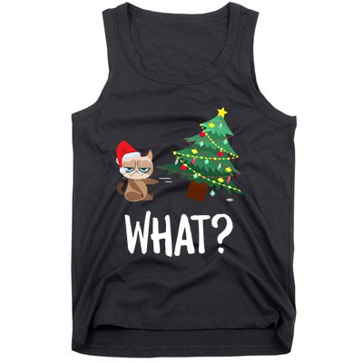 Cat Pushing Christmas Tree Over Funny What Cat Christmas Tank Top