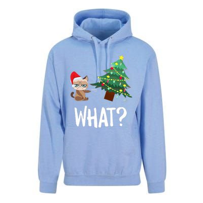 Cat Pushing Christmas Tree Over Funny What Cat Christmas Unisex Surf Hoodie