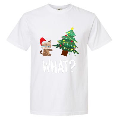 Cat Pushing Christmas Tree Over Funny What Cat Christmas Garment-Dyed Heavyweight T-Shirt