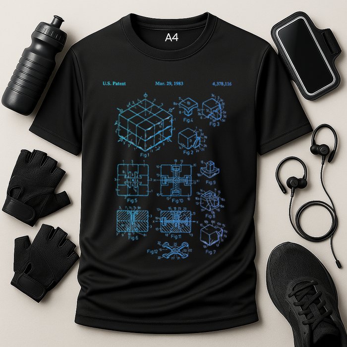 Competitive Puzzle Cube Rubik Patent Speed Cubing Retro Math Cooling Performance Crew T-Shirt