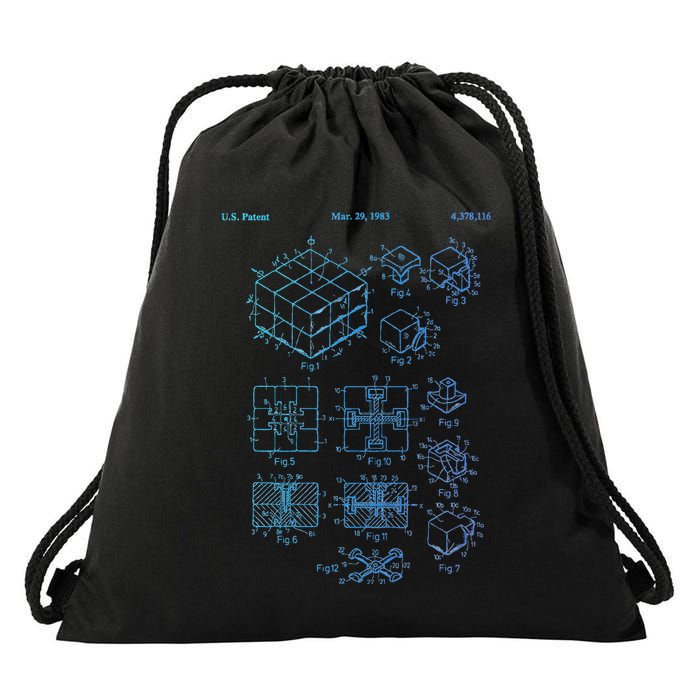 Competitive Puzzle Cube Rubik Patent Speed Cubing Retro Math Drawstring Bag