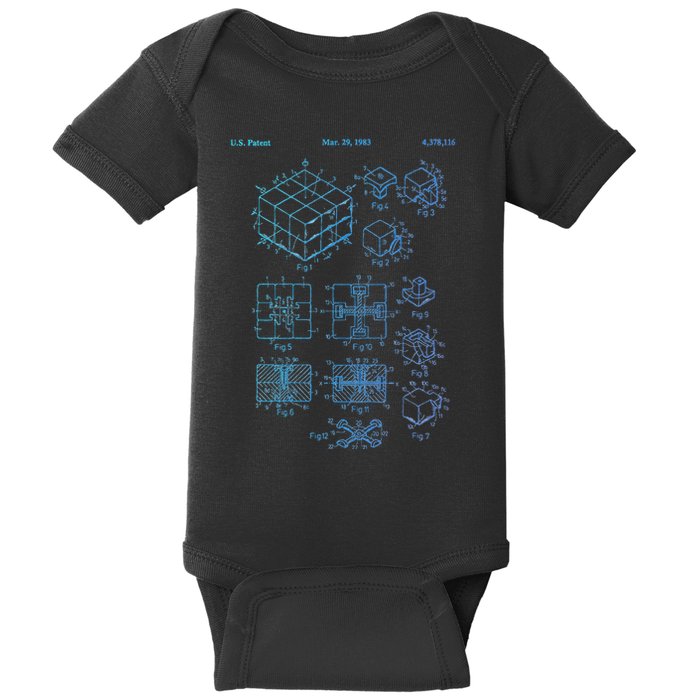 Competitive Puzzle Cube Rubik Patent Speed Cubing Retro Math Baby Bodysuit