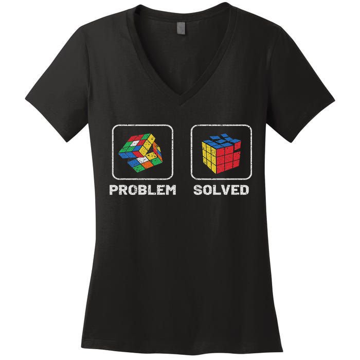 Competitive Puzzle Cube Problem Solved Speed Cubing Women's V-Neck T-Shirt