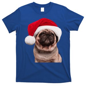 Cute Pug Christmas Santa Hat Funny Image Christmas Pug Gift T-Shirt