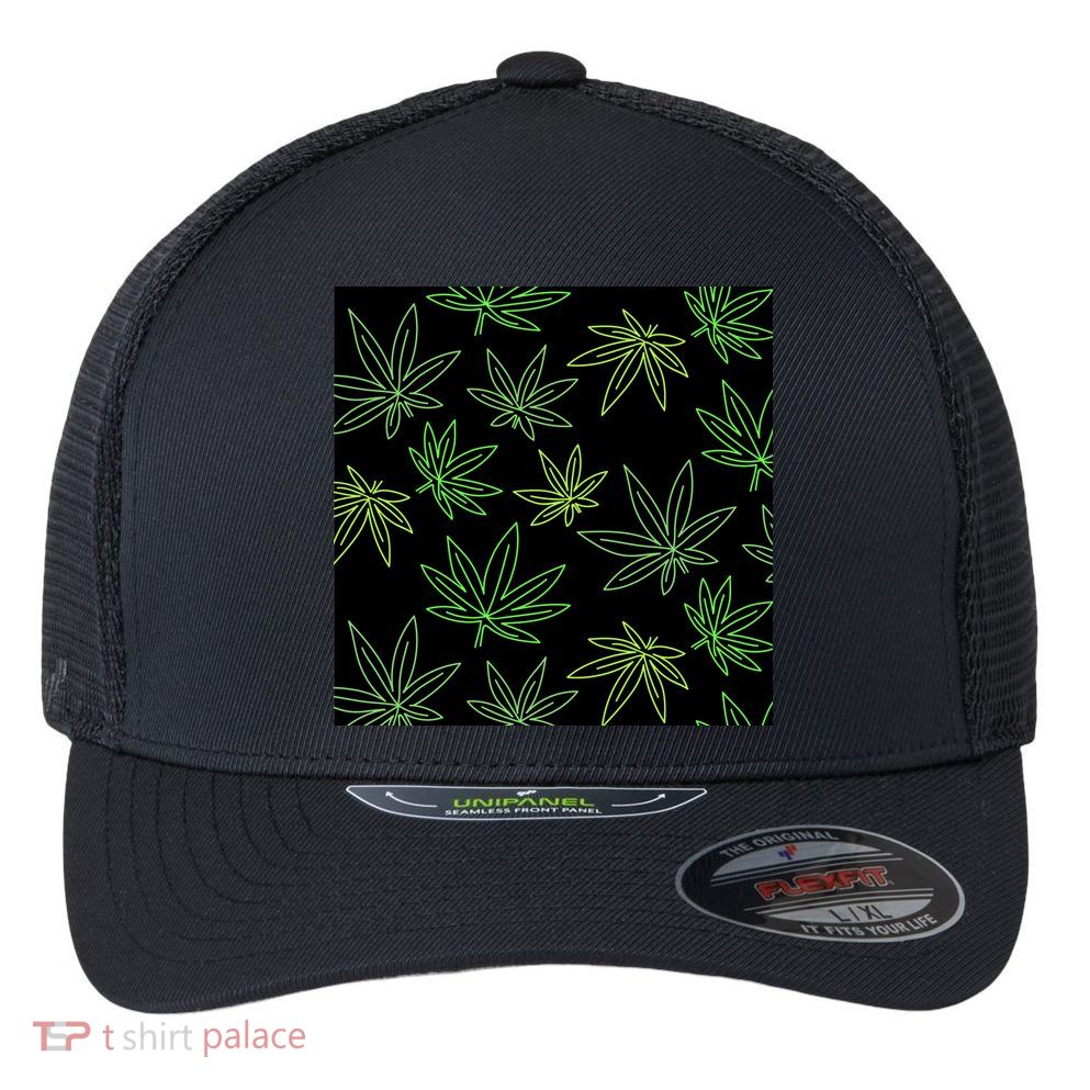 Cannabis Pattern Flexfit Unipanel Trucker Cap