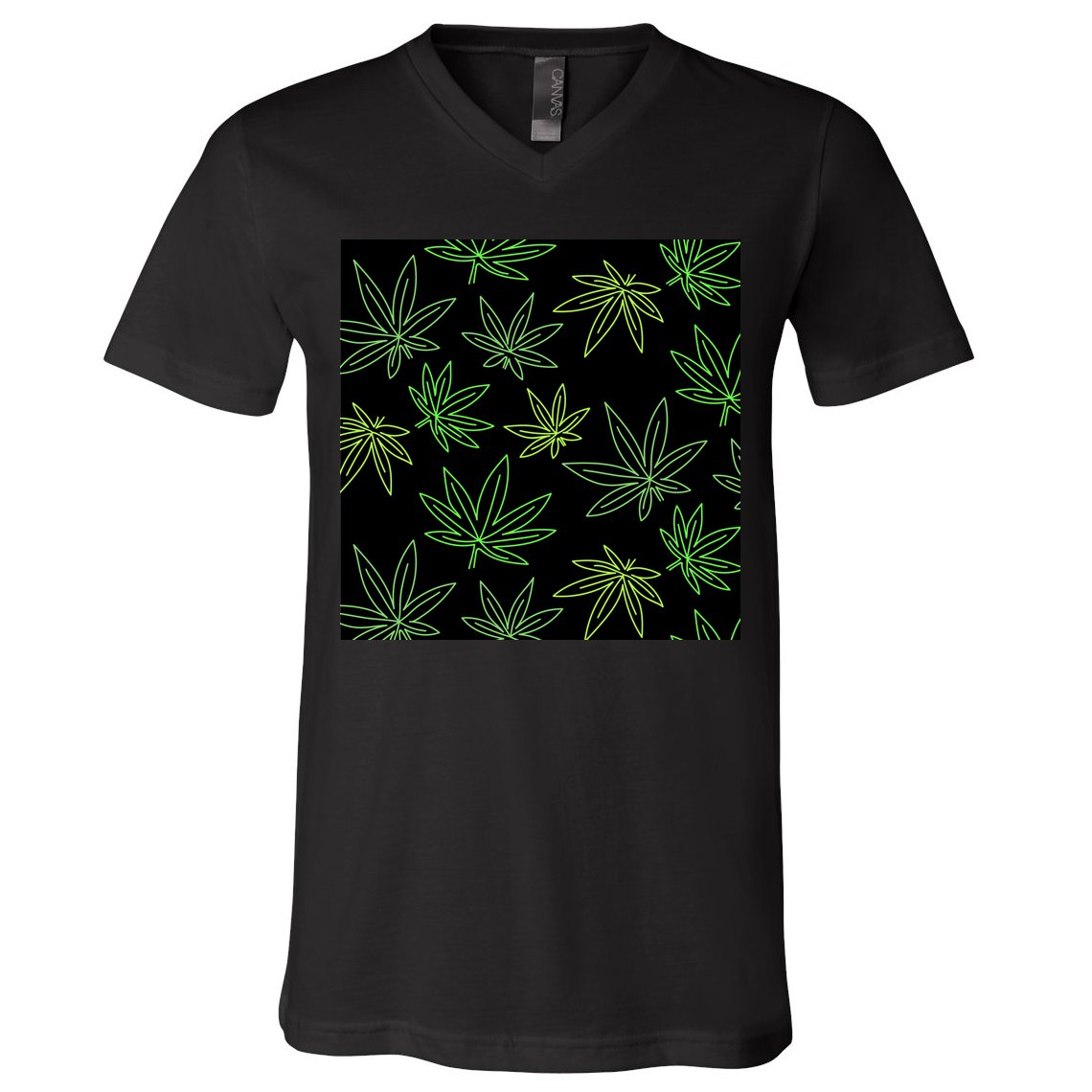 Cannabis Pattern V-Neck T-Shirt