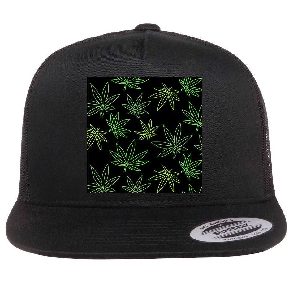 Cannabis Pattern Flat Bill Trucker Hat
