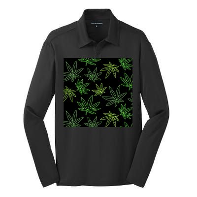 Cannabis Pattern Silk Touch Performance Long Sleeve Polo