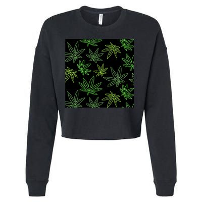 Cannabis Pattern Cropped Pullover Crew