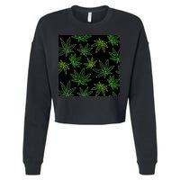Cannabis Pattern Cropped Pullover Crew
