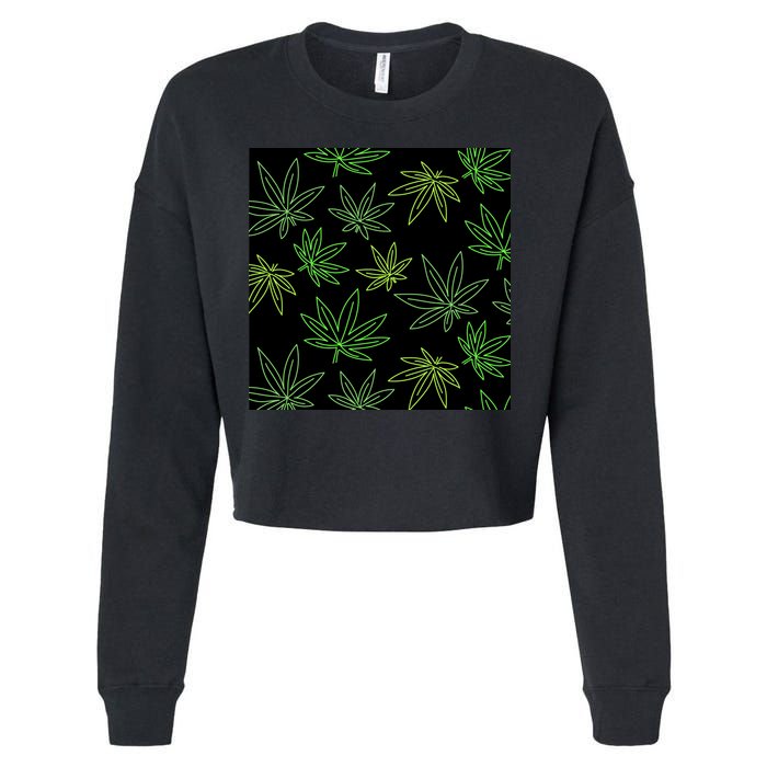 Cannabis Pattern Cropped Pullover Crew